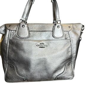 Coach EUC Silver Metallic Leather Tote/Crossbody Bag